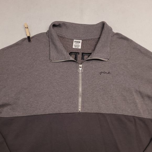 Victorias Secret Pink 1/4 Zip Up Pullover Long Sleeve Jacket Womens Size L Gray - Picture 1 of 9
